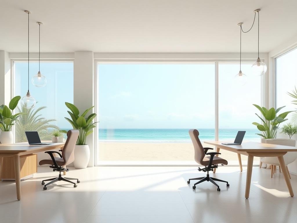 Modern coworking space with ocean view